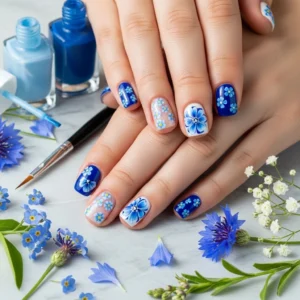 Blue Flower Nails