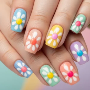 Retro Daisy Nails