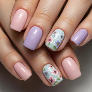 Mixed Floral Accent Nail
