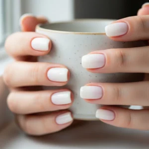 milky white jelly nails short soft gel manicure, translucent white nail design trend 2026, natural glossy gel nails minimal aesthetic, easy at home gel nail ideas