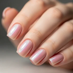 glazed donut nails short gel chrome nails hailey bieber style, pearly pink chrome manicure short nails, trendy glossy gel nails at home, viral chrome nail design 2026