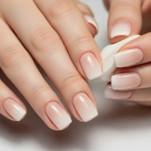 neutral ombre short gel nails beige to white gradient nails, simple sponge ombre nail design at home, soft blend gel nails short nails, beginner friendly ombre manicure ideas