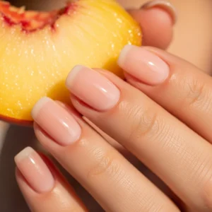 peach glazed short gel nails glossy peach nail design, summer nail trends 2026 short nails, natural glowing gel manicure at home, soft peach nails aesthetic